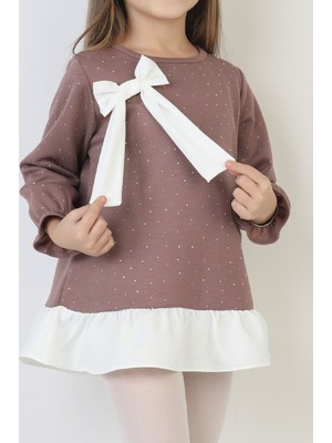 Modanino Kız Çocuk Tunik Tarz Elbise Taş Süslemeli ve Fiyonklu  4-9 Yaş 12510