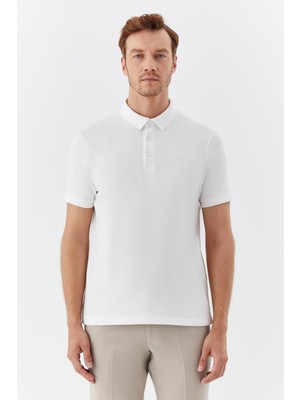 Sabri Özel Erkek Ekru Normal Kesim Regular Fit Modal Düğmeli Pike Polo Yaka Tişört
