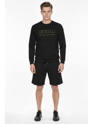 Sabri Özel Giotelli Siyah Regular Fit Pamuklu Bisiklet Yaka Şortlu Eşofman Takımı