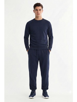 Sabri Özel Giotelli Lacivert Comfort Fit %100 Pamuklu Bisiklet Yaka Eşofman Takımı