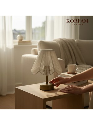 KorFam Rosalinda Modeli - Beyaz Çiçek Şeklinde Kablosuz Pilli Masa & Gece Lambası