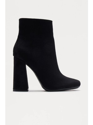 Kadın Bot Süet Yandan Fermuarlı Kare Burun Kare 10CM Blok Topuklu Çizme Siyah