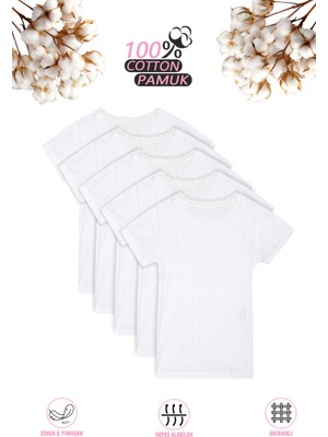 Özkan Underwear Özkan 42780 5'li Paket Kız Çocuk Transferli %100 Pamuklu Ribana Esnek Rahat Kısa Kollu Fanila Atlet