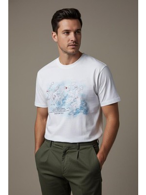 Sabri Özel Giotelli Erkek Beyaz Normal Kesim Regular Fit %100 Pamuk Bisiklet Yaka Tişört