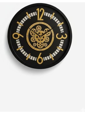 Galaxy Gearline 60 cm Çarklı Rakamlı Sessiz Akar Metal Duvar Saati Siyah-Gold