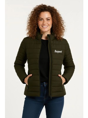 Mevese Haki Su İtici Mikro Kapitone Kadın Bomber Mont