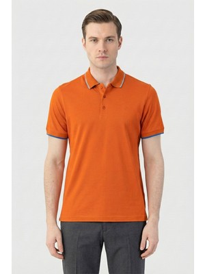 Sabri Özel Giotelli Erkek Turuncu Dar Kesim Slim Fit %100 Pamuk Örme Düğmeli Polo Yaka T-Shirt