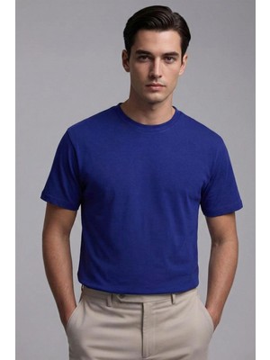 Sabri Özel Giotelli Saks Regular Fit %100 Pamuklu Bisiklet Yaka Tişört