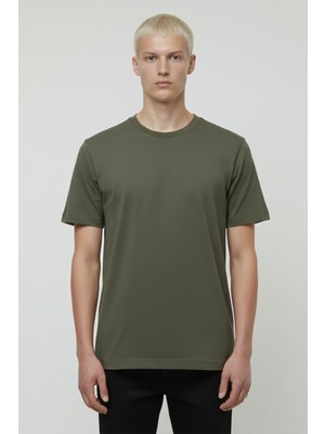 Sabri Özel Giotelli Haki  Regular Fit %100 Pamuklu Bisiklet Yaka Tişört