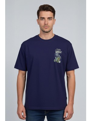 Sabri Özel Giotelli Erkek Lacivert Normal Kesim Regular Fit %100 Pamuk Baskılı Bisiklet Yaka Erkek Tişört