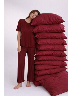 Koza İç Giyim Kadın Pamuklu Kısa Kollu Baby Overloklu Pijama Takımı