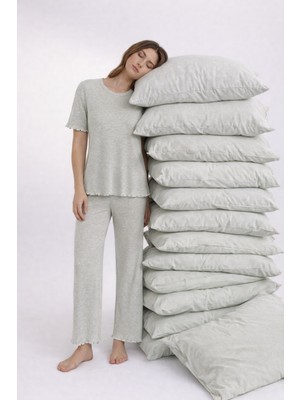 Koza İç Giyim Kadın Pamuklu Kısa Kollu Baby Overloklu Pijama Takımı