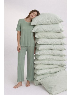 Koza İç Giyim Kadın Pamuklu Kısa Kollu Baby Overloklu Pijama Takımı