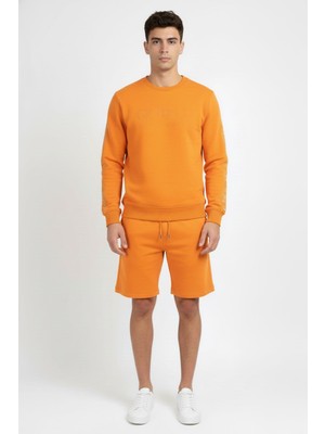 Sabri Özel Giotelli Turuncu Regular Fit Pamuklu Bisiklet Yaka Şortlu Eşofman Takımı