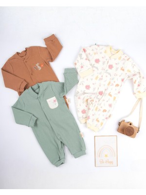 Ege Bebek Kız Bebek Tavşan Detaylı 0-3 / 3-6 / 6-9 Aylık 3'lü Tulum Seti L Yeni Doğan Tulumları