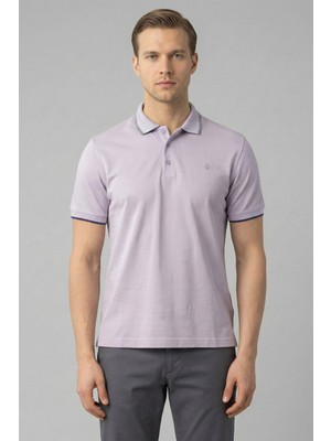 Sabri Özel Giotelli Erkek Lila Dar Kesim Slim Fit %100 Pamuk Örme Düğmeli Polo Yaka Tişört