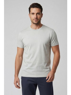 Sabri Özel Giotelli Gri Regular Fit %100 Pamuklu Bisiklet Yaka Tişört