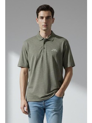 Sabri Özel Giotelli Erkek Haki Dar Kesim Slim Fit %100 Pamuk Düğmeli Polo Yaka Tişört