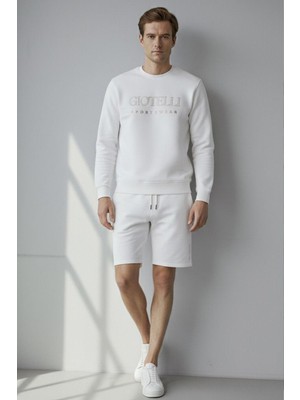 Sabri Özel Giotelli Ekru Regular Fit Pamuklu Bisiklet Yaka Şortlu Eşofman Takımı