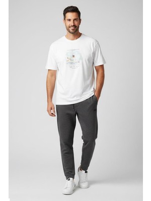 Sabri Özel Giotelli Erkek Beyaz Geniş Kesim Oversize Fit %100 Pamuk Baskılı Bisiklet Yaka Tişört