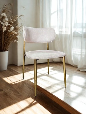 Moni Tasarım Sahara Vanilla Metal Sandalye -Antik Gold Metal Ayalar- Antik Desenli Ekru Rengi - Silinebilir Kumaş Silinebilir Su Itici