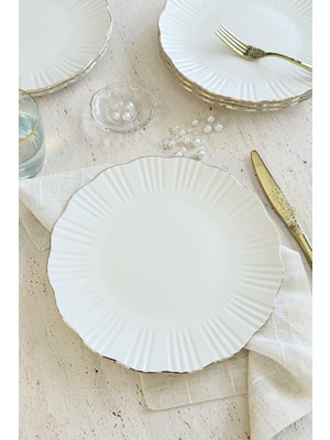 UltraMint Şık 6 Kişilik 27 cm Altın Yaldızlı Porselen Servis Tabağı Takımı