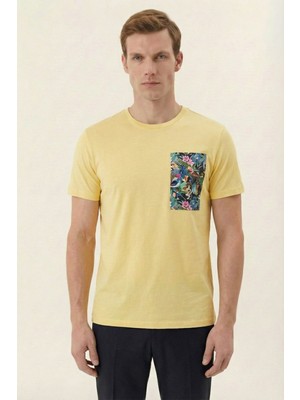 Sabri Özel Giotelli Erkek Sarı Dar Kesim Slim Fit Pamuklu Bisiklet Yaka Tişört