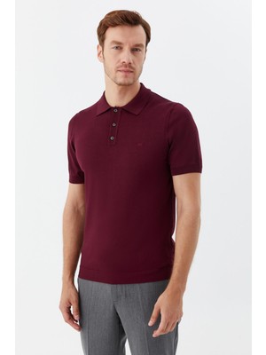 Sabri Özel Bordo Regular Fit Triko Polo Yaka Tişört
