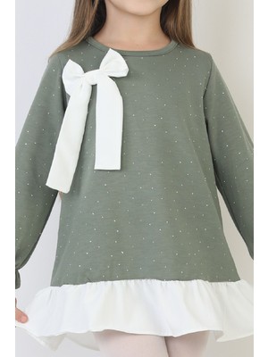 Modanino Kız Çocuk Tunik Tarz Elbise Taş Süslemeli ve Fiyonklu  4-9 Yaş 12510