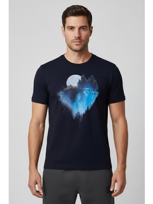 Sabri Özel Giotelli Lacivert Slim Fit %100 Pamuklu Baskılı Bisiklet Yaka Tişört