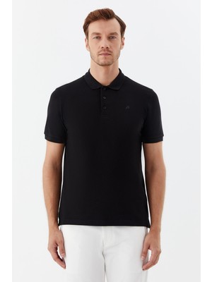 Sabri Özel Siyah Regular Fit %100 Pamuklu Polo Yaka Tişört