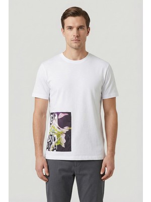 Sabri Özel Giotelli Beyaz Regular Fit %100 Pamuk Fermuarlı Polo Yaka Erkek Tişört