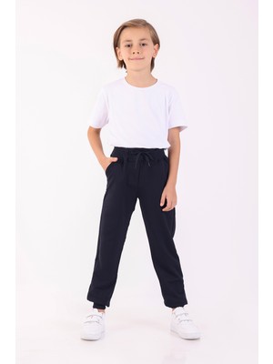 Re&Gi Rekor Unisex Çocuk Eşofman Altı 2 Iplik Mevsimlik Okul ve Günlük Rahat Cepli Basic Jogger Lacivert 5-12 Yaş
