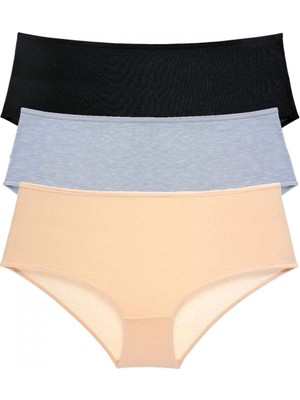 MiraLive 3 Adet Kadın Yüksek Bel Bato Külot Siyah Gri Ten