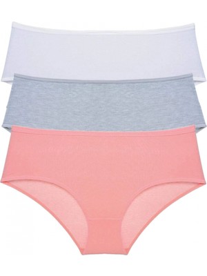 MiraLive 3 Adet Kadın Yüksek Bel Bato Külot Beyaz Gri Pudra