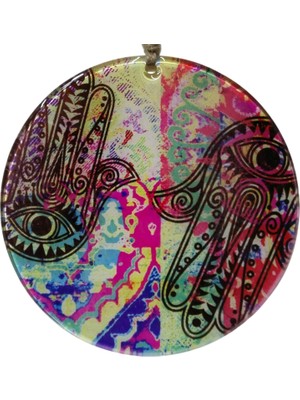 Mixperi 16 cm El Yapımı Cam Duvar Süsü - Fatma Ana Eli (Hamsa) Nazarlık Pencere Dekoru