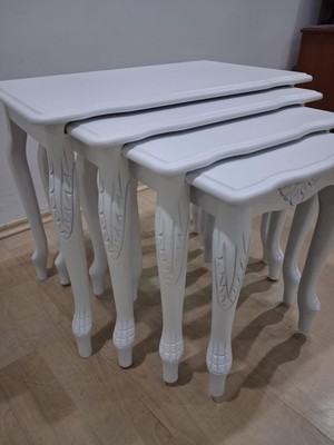 Bengi Ankara Mobilya Zigon Sehpa Lükens Eko Ht 90576 Kayın Aslan Ayak Oymalı Beyaz El Yapım