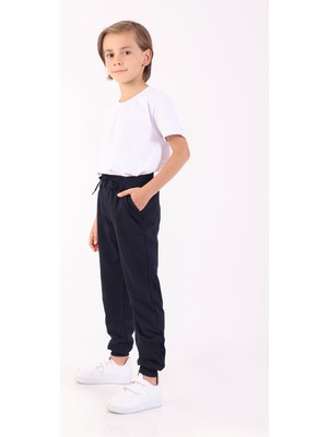 Re&Gi Rekor Unisex Çocuk Eşofman Altı 2 Iplik Mevsimlik Okul ve Günlük Rahat Cepli Basic Jogger Lacivert 5-12 Yaş