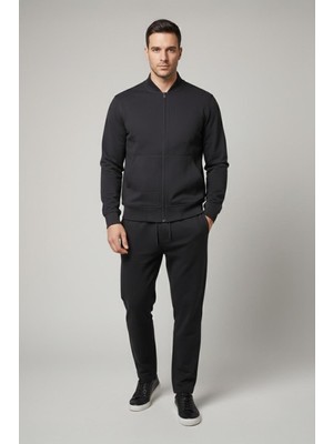 Sabri Özel Giotelli Siyah Regular Fit Pamuklu Fermuarlı Eşofman Takımı