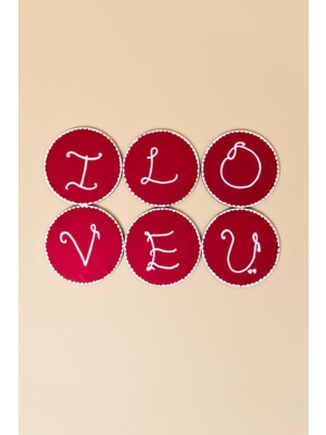 Home All Sevgililer Günü Hediye Seti I Love U Ahşap Bardak Altlığı Seti | 6’lı El Yapımı Bardak Altlığı |