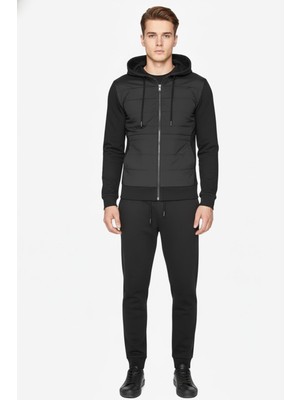 Sabri Özel Giotelli Siyah Regular Fit Pamuk Karışımlı Kapüşonlu Erkek Eşofman Takımı