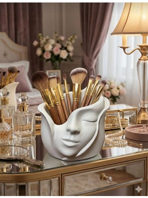 Lamba Cini Modern Kadın Yüzü Heykel Obje & Saksı