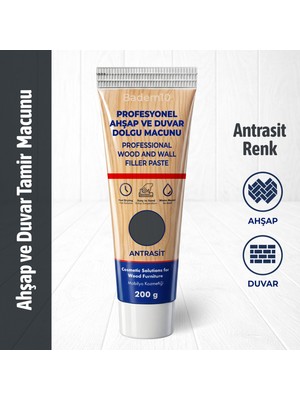 Badem10 Ahşap Parke Duvar Tamir Macunu Antrasit Gri Mobilya Dolgu Çatlak Giderici 200 Gr Kullanıma Hazır