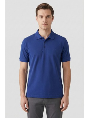 Sabri Özel Düğmeli Polo Yaka Pike Basic Erkek T-Shirt Indigo