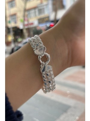 Erer Gümüş Gümüş 3 Sıralı Pullu Arpa Zincir Bileklik IS13E29