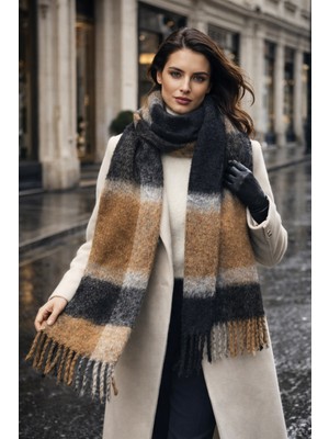 Remsa Püsküllü Buklet Atkı Şal 45X190 cm 1304 Siyah