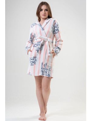 Vienetta Kadın Uzun Kollu Kapüşonlu Cepli Polarlı Pembe Sabahlık C6T8N1302