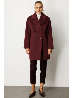 Ekol Kadın Düğmeli Bordo Manto 06049