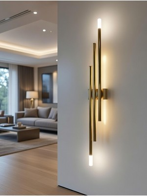 Vav Avize Arvin Premium Eskitme Gold Duvar Apliği - 3 Renk LED Modern Dekoratif Aplik Çubuk Aplik