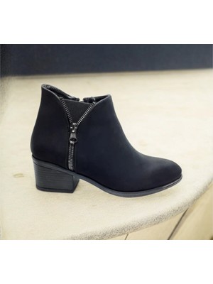 Bilener Bot Zümrüt Deri Termo Taban Kare Topuk Fermuarlı  Siyah